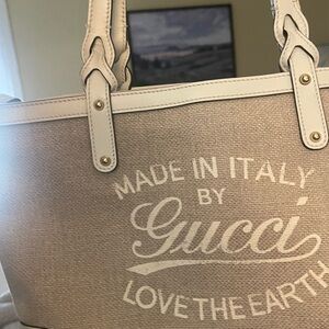Gucci Beige Canvas Tote with Cream Accents. Authentic!